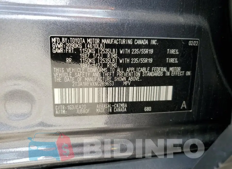 2T3A1RFVXNC269653 Photo# 13