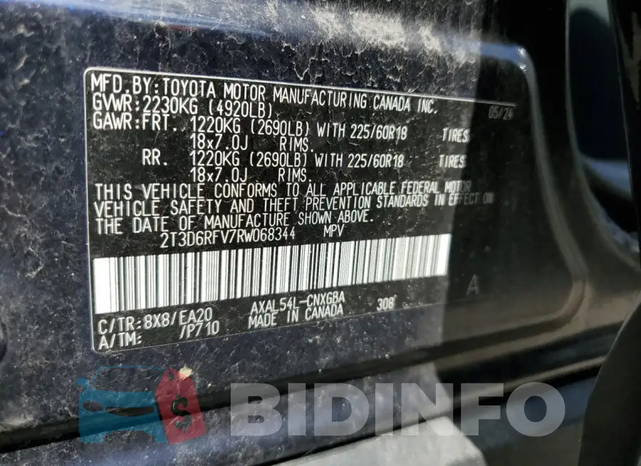 2T3D6RFV7RW068344 Photo# 14