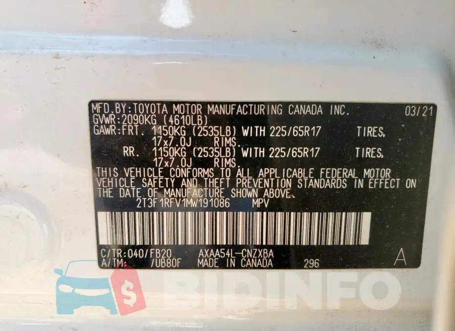 2T3F1RFV1MW191086 Photo# 14