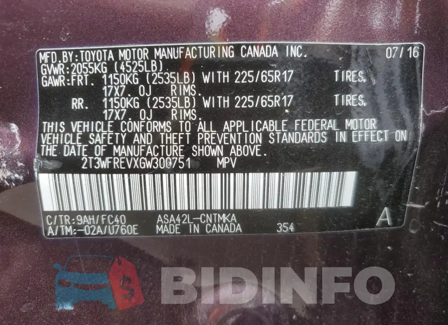 2T3WFREVXGW300751 Photo# 13