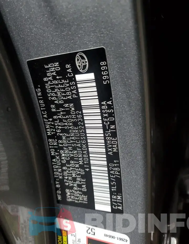 4T1DBADK6SU522362 Photo# 13