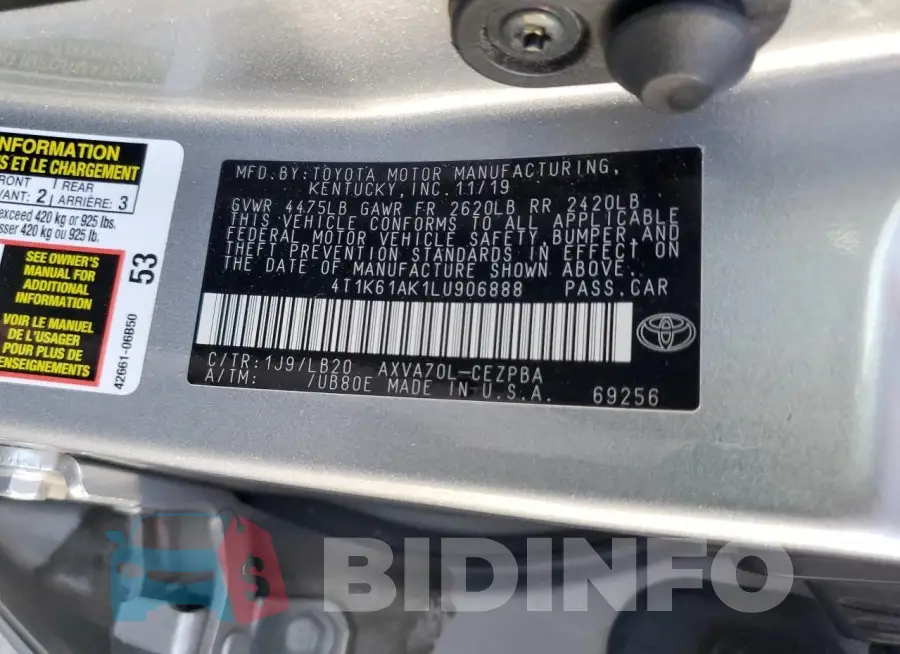 4T1K61AK1LU906888 Photo# 12