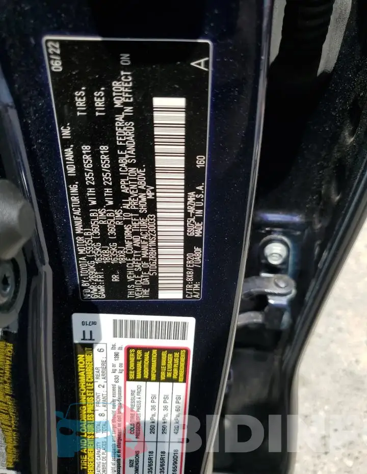 5TDGZRBH1NS230033 Photo# 13