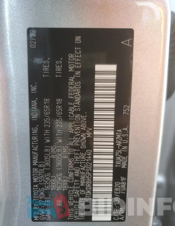 5TDKDRBH5PS021440 Photo# 13