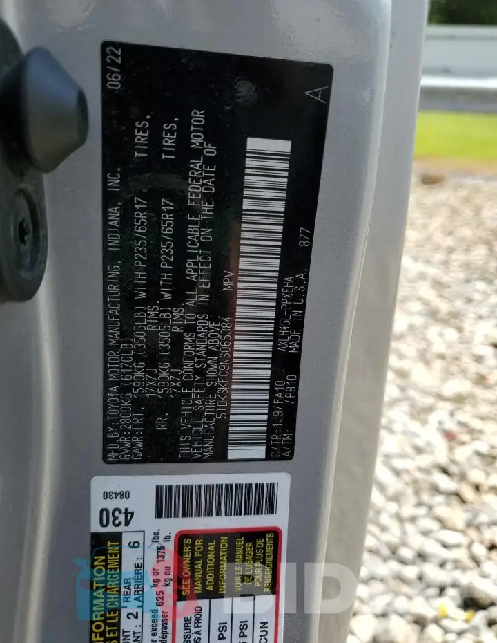 5TDKSKFC9NS065384 Photo# 13