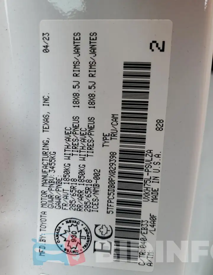 5TFPC5DB0PX029398 Photo# 13