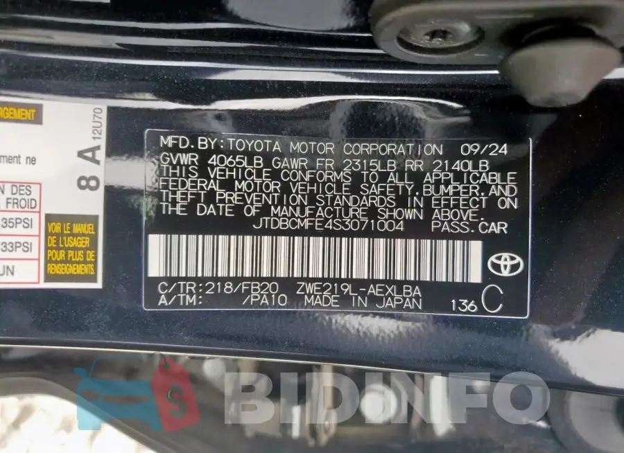 JTDBCMFE4S3071004 Photo# 13