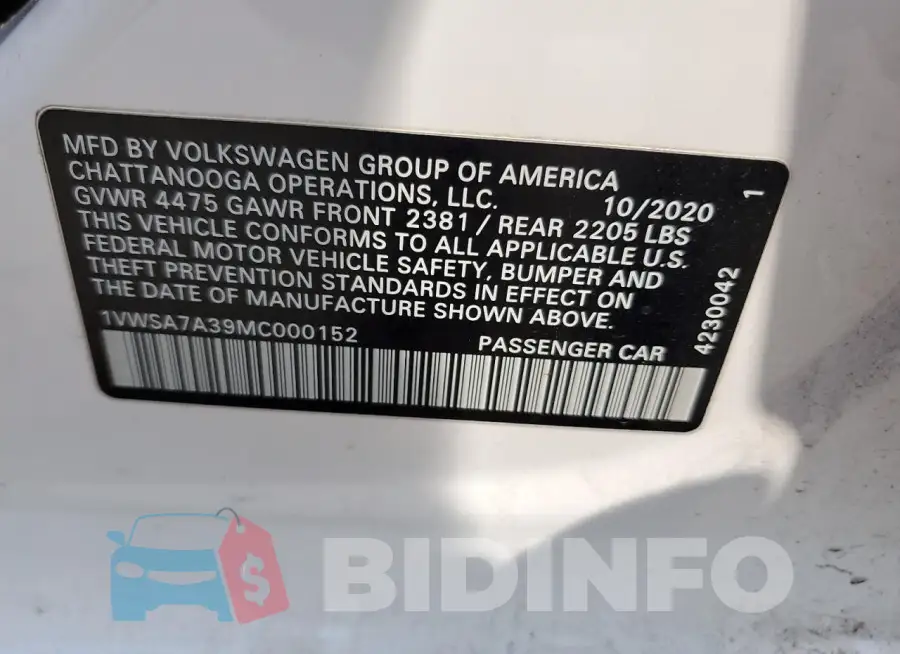 1VWSA7A39MC000152 Photo# 12