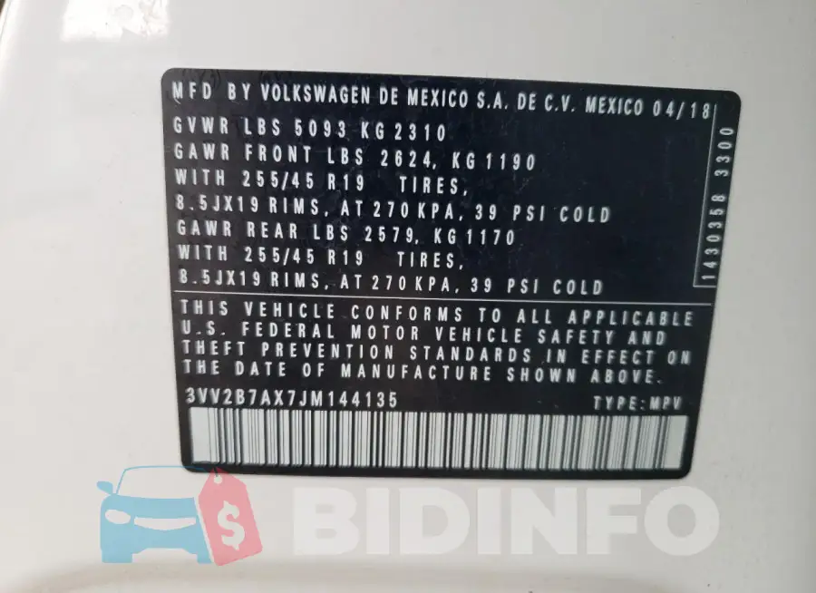 3VV2B7AX7JM144135 Photo# 13
