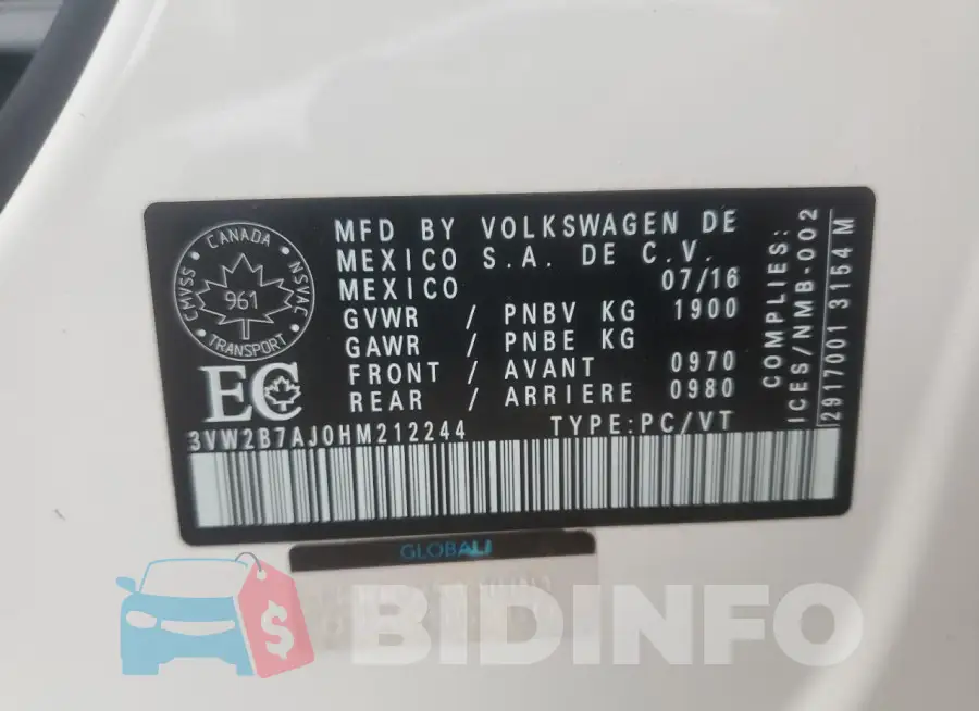 3VW2B7AJ0HM212244 Photo# 12