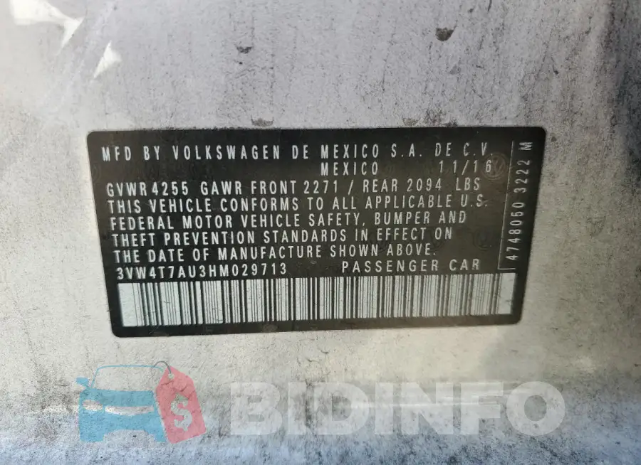 3VW4T7AU3HM029713 Photo# 12