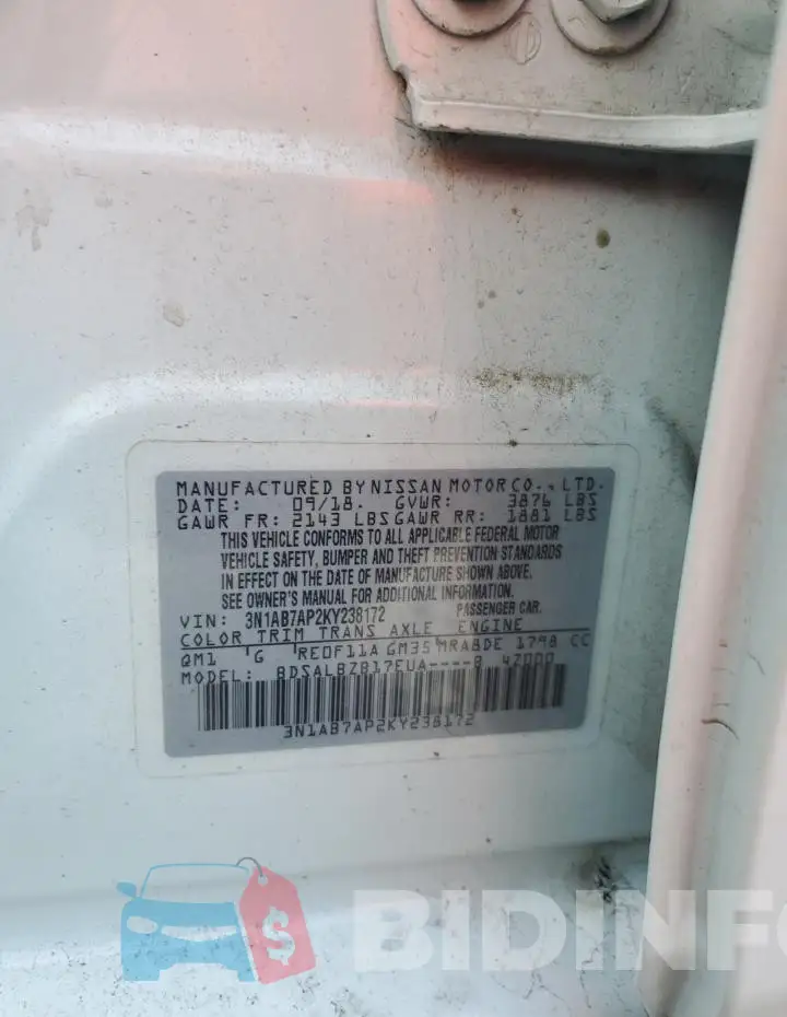 3N1AB7AP2KY238172 Photo# 12