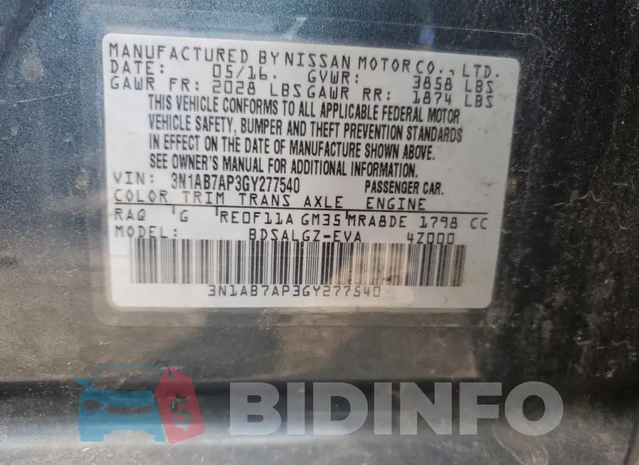 3N1AB7AP3GY277540 Photo# 12