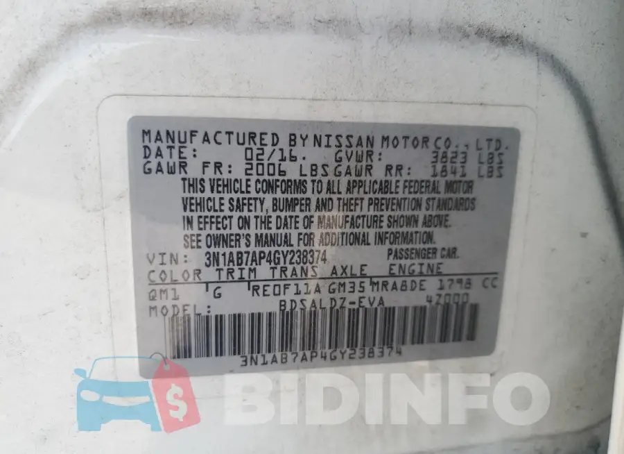 3N1AB7AP4GY238374 Photo# 12