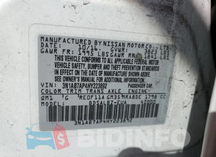 3N1AB7AP4HY223892 Photo# 12