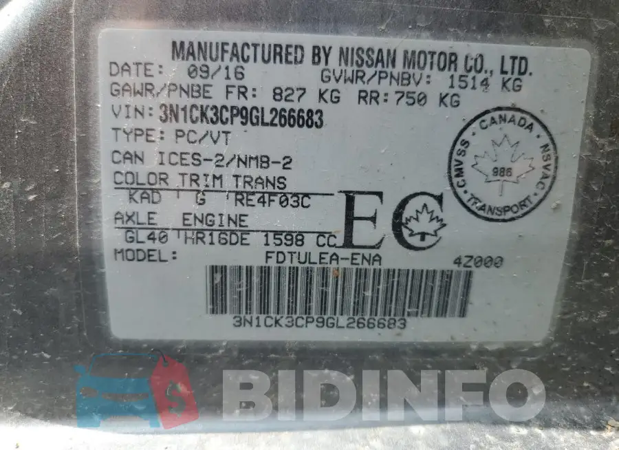 3N1CK3CP9GL266683 Photo# 13