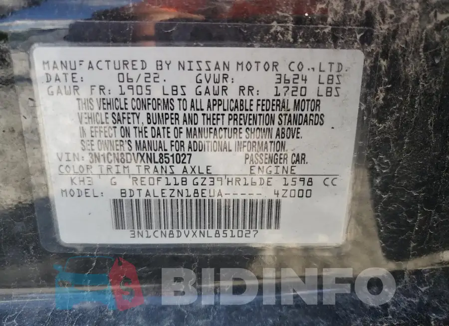 3N1CN8DVXNL851027 Photo# 13