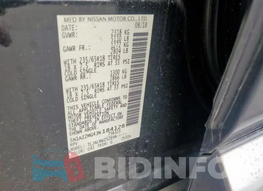5N1AZ2MG4JN184128 Photo# 13