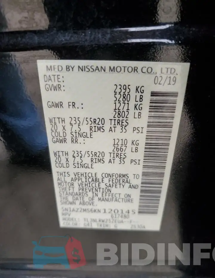 5N1AZ2MS6KN120145 Photo# 13