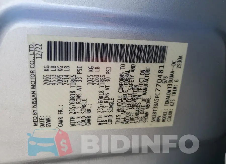 5N1BT3BA5PC770481 Photo# 14
