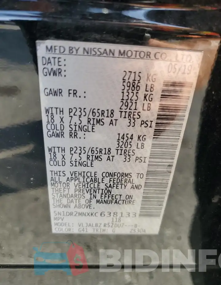 5N1DR2MNXKC638133 Photo# 13