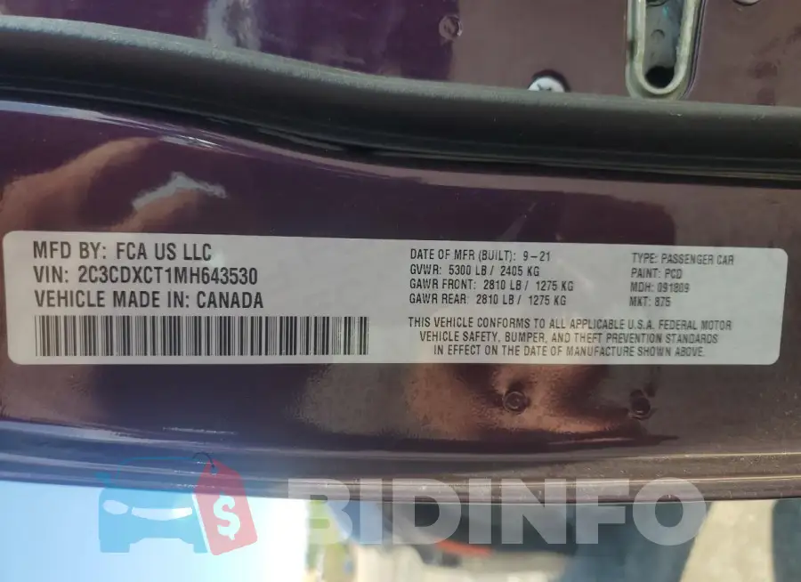 2C3CDXCT1MH643530 Photo# 12