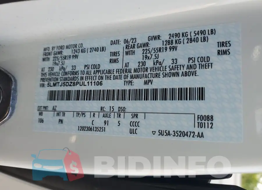 5LMTJ5DZ8PUL11106 Photo# 13