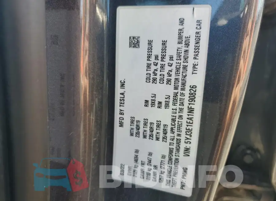 5YJ3E1EA1NF190826 Photo# 12