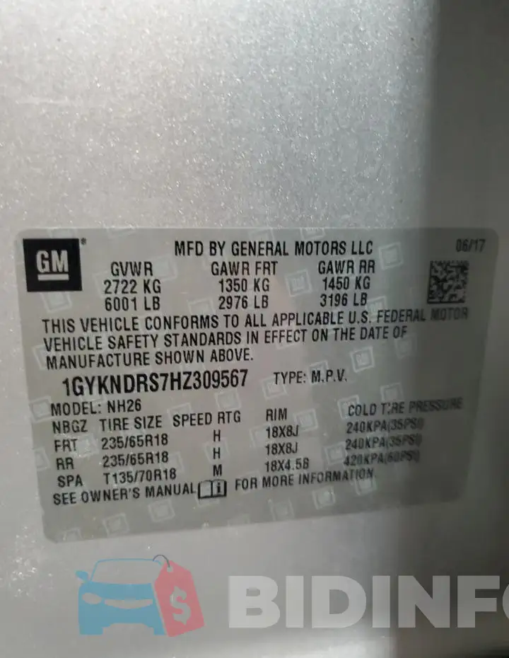 1GYKNDRS7HZ309567 Photo# 14