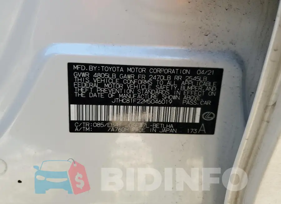 JTHC81F22M5046019 Photo# 12