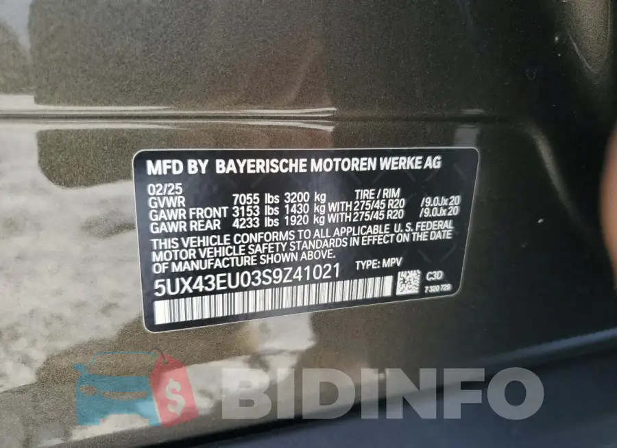5UX43EU03S9Z41021 Photo# 13