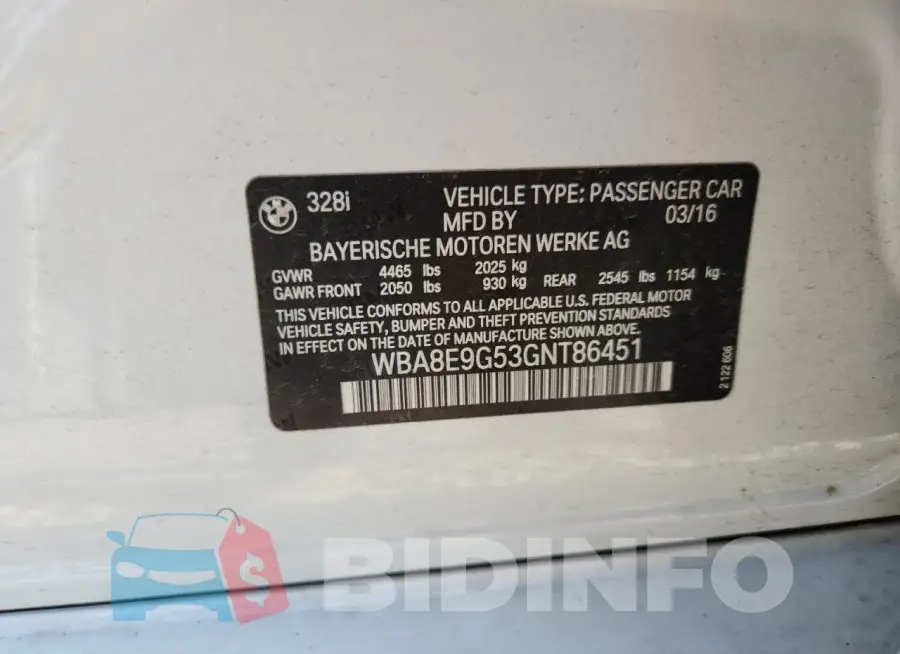 WBA8E9G53GNT86451 Photo# 12