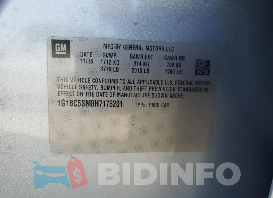 1G1BC5SM8H7178201 Photo# 12