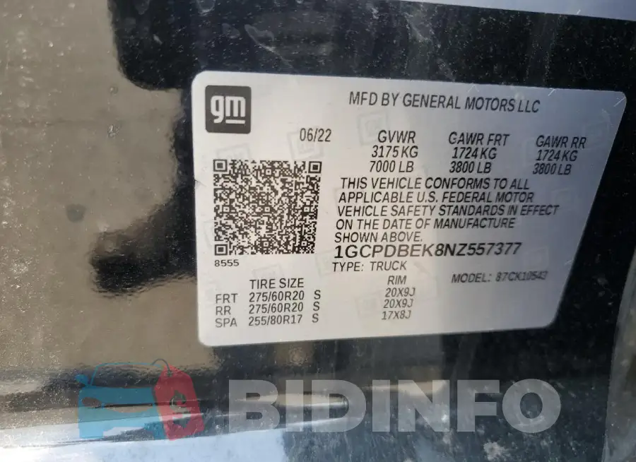 1GCPDBEK8NZ557377 Photo# 12