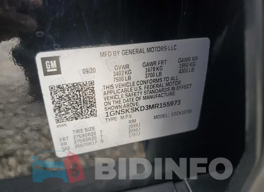 1GNSKSKD3MR155973 Photo# 13