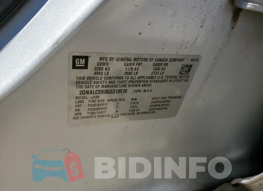 2GNALCEK8G6318576 Photo# 14