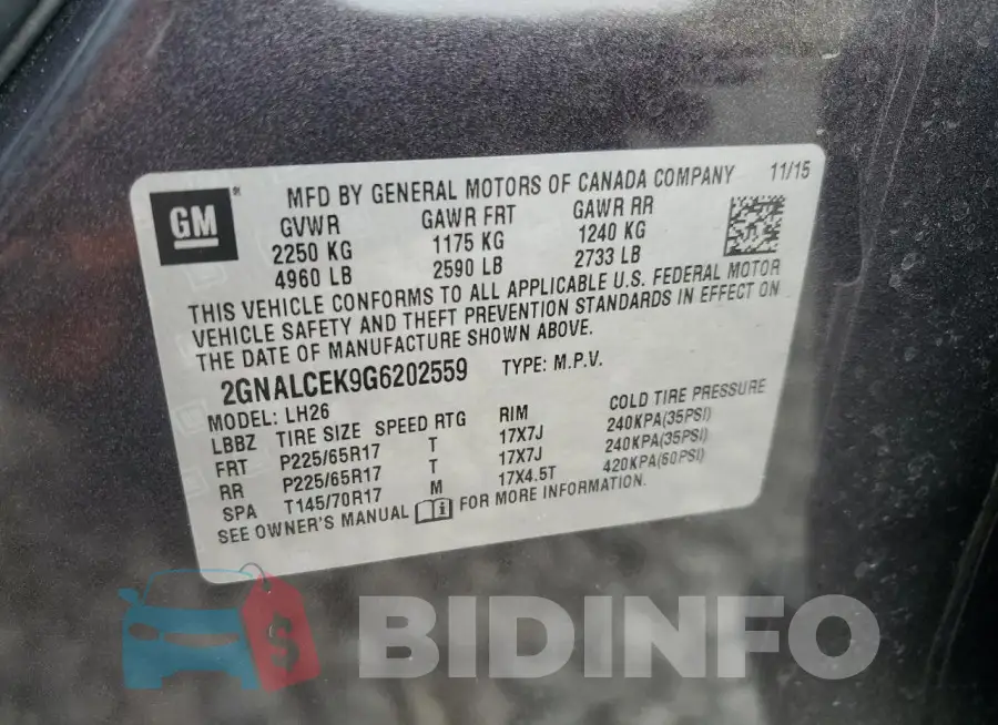 2GNALCEK9G6202559 Photo# 13
