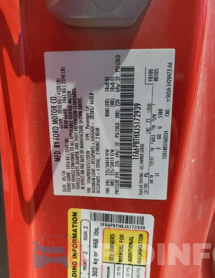 1FA6P8THXJ5172939 Photo# 12