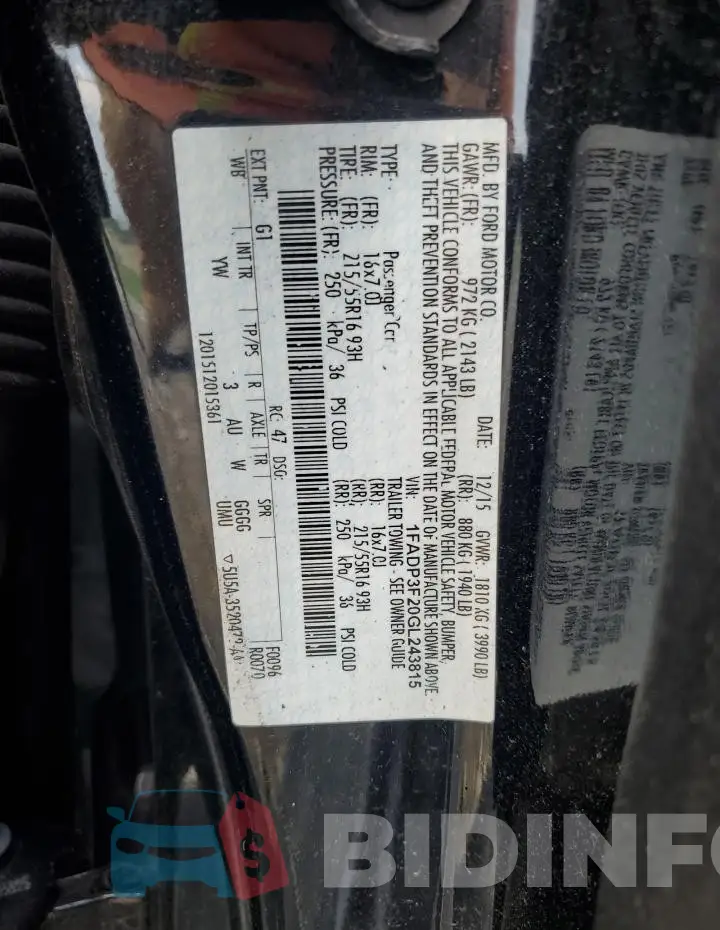 1FADP3F20GL243815 Photo# 13