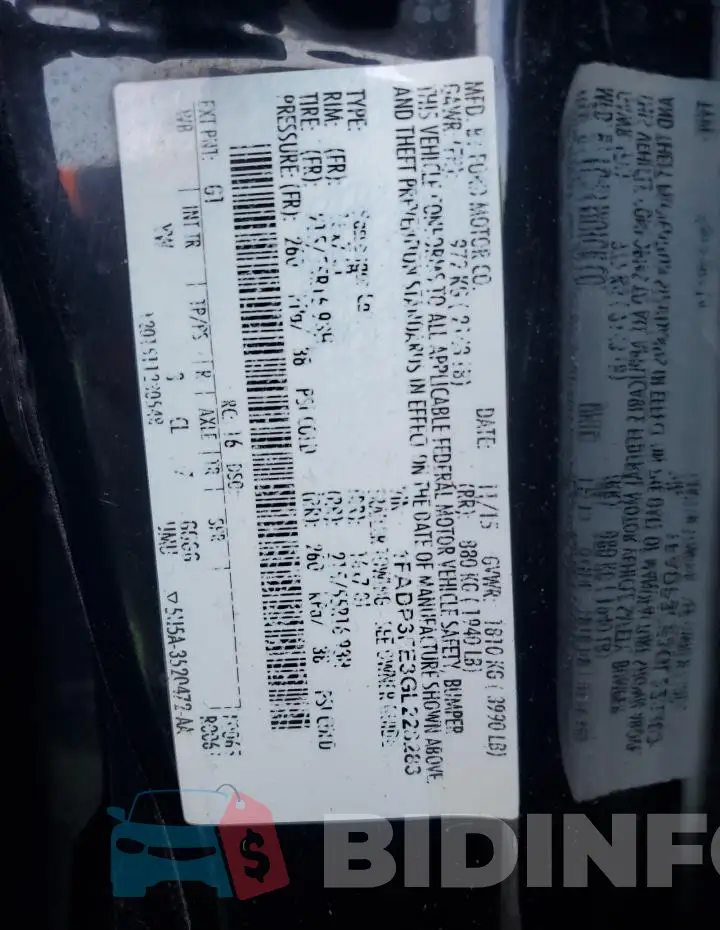 1FADP3FE3GL228283 Photo# 12