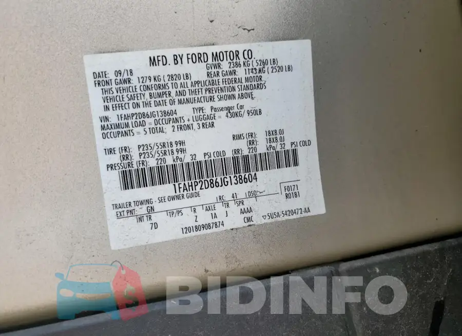 1FAHP2D86JG138604 Photo# 12