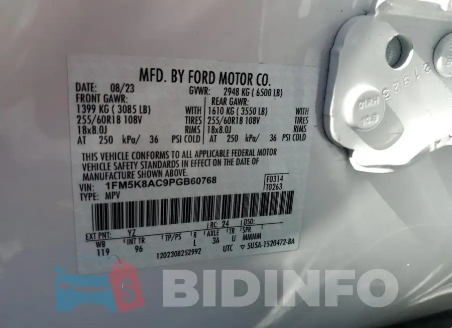 1FM5K8AC9PGB60768 Photo# 12