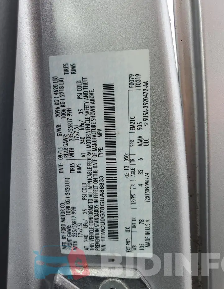 1FMCU0G78GUA88833 Photo# 13