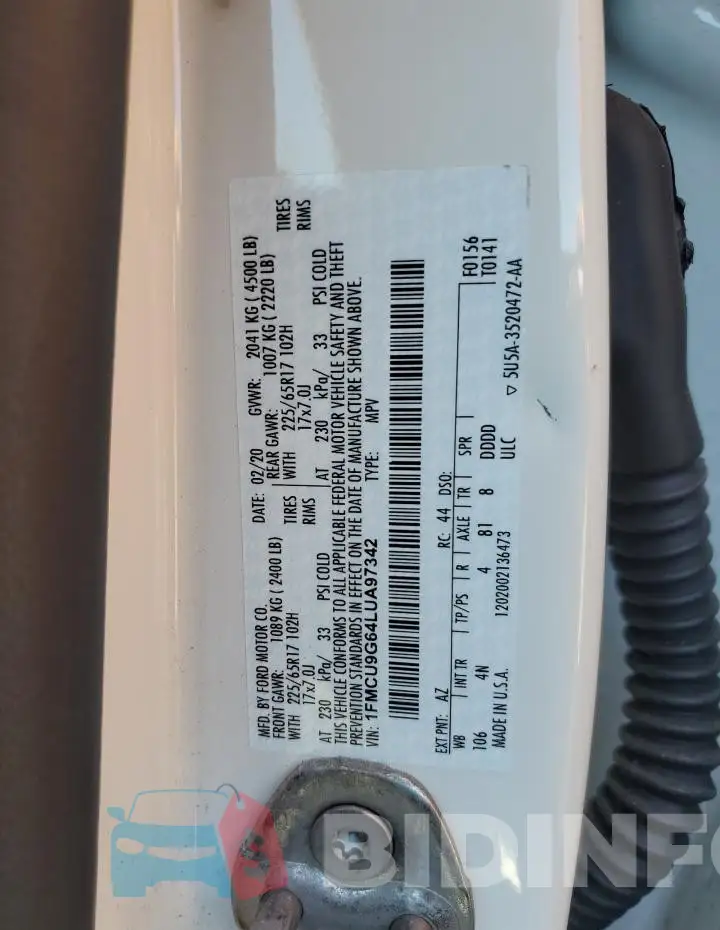 1FMCU9G64LUA97342 Photo# 14
