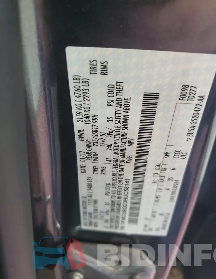 1FMCU9GD3HUC58141 Photo# 13