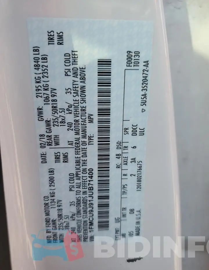 1FMCU9J91JUB71400 Photo# 14