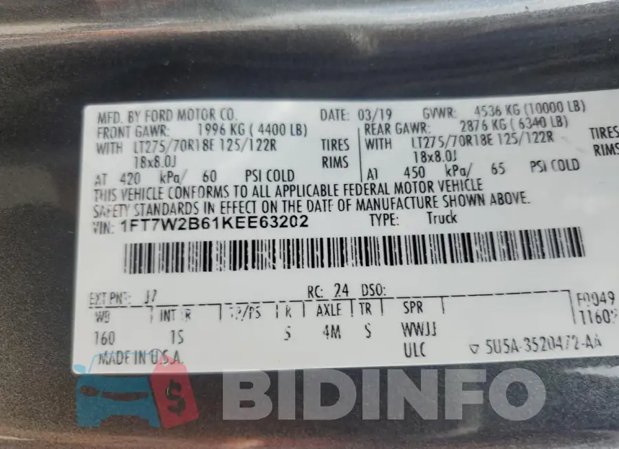 1FT7W2B61KEE63202 Photo# 12