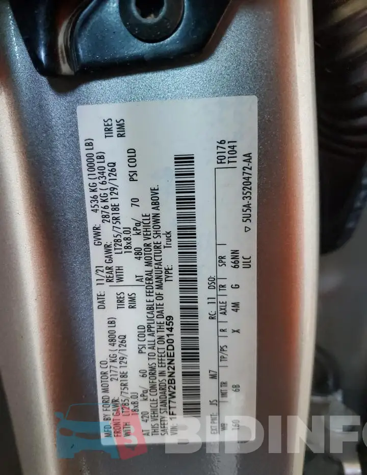 1FT7W2BN2NED01459 Photo# 12