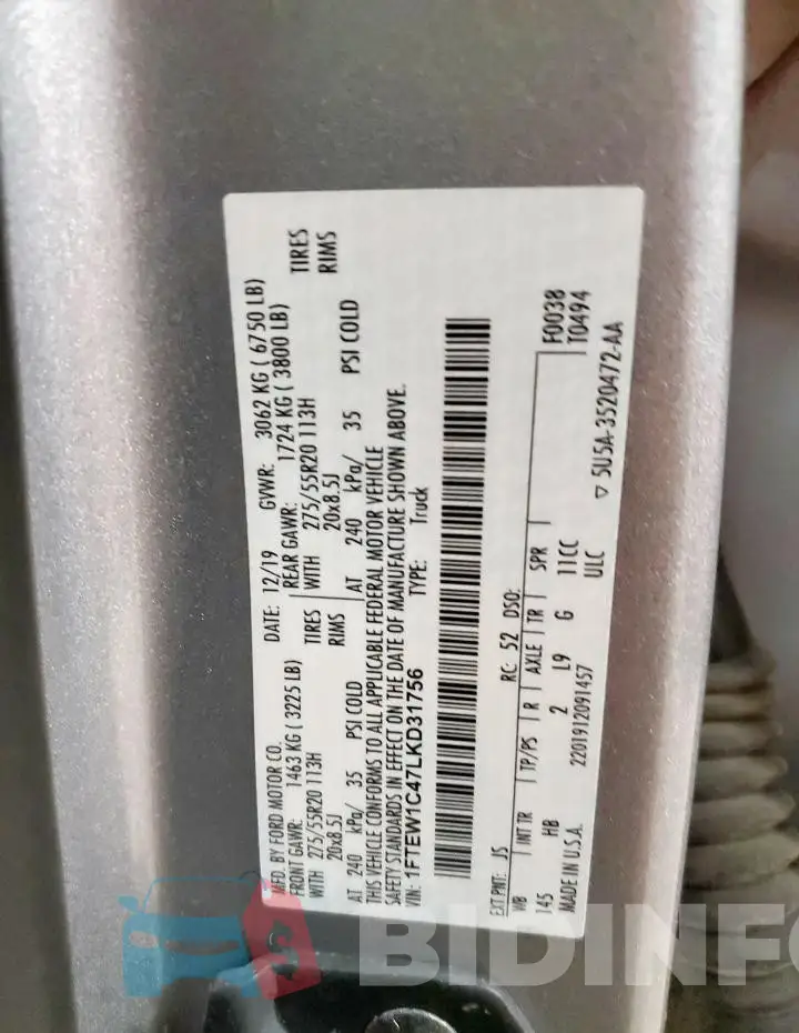 1FTEW1C47LKD31756 Photo# 13