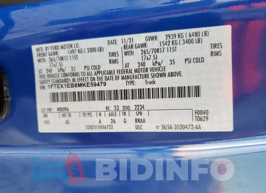 1FTEX1EB8MKE59479 Photo# 12